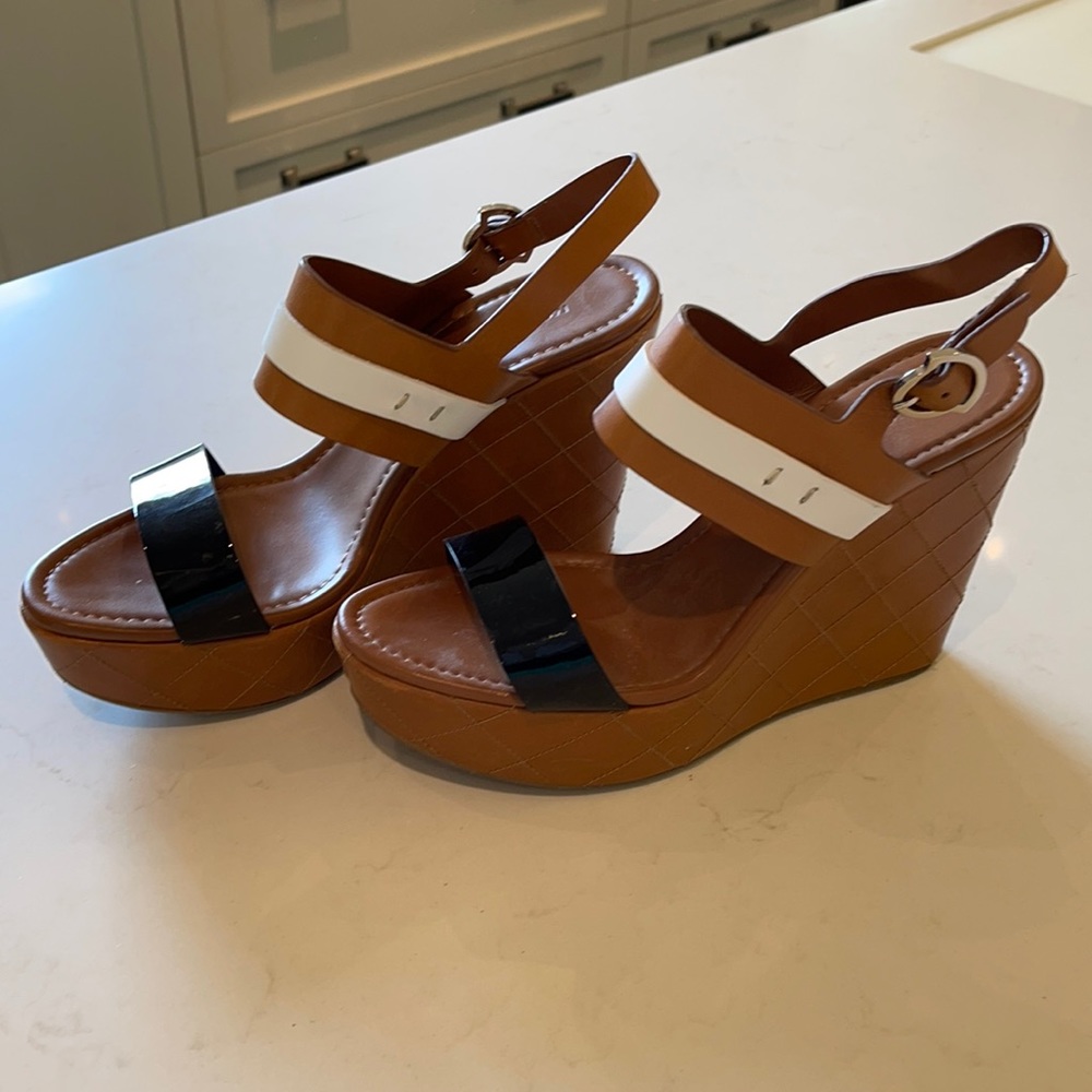 Moncler 5inch wedge size 8.5 (brown, black, white)